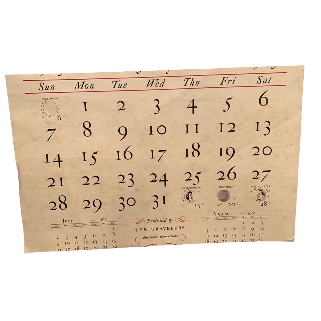 1963 Vintage The Travelers Calendar Doe with Baby Fawn Deer Art Print
