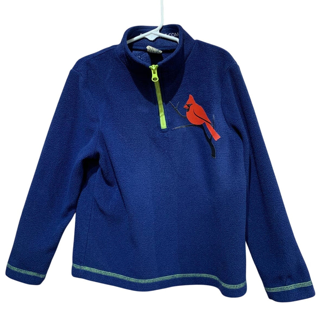 Hand Printed Upcycled Child XS Red Cardinal Bird Long Sleeve Fleece Pullover