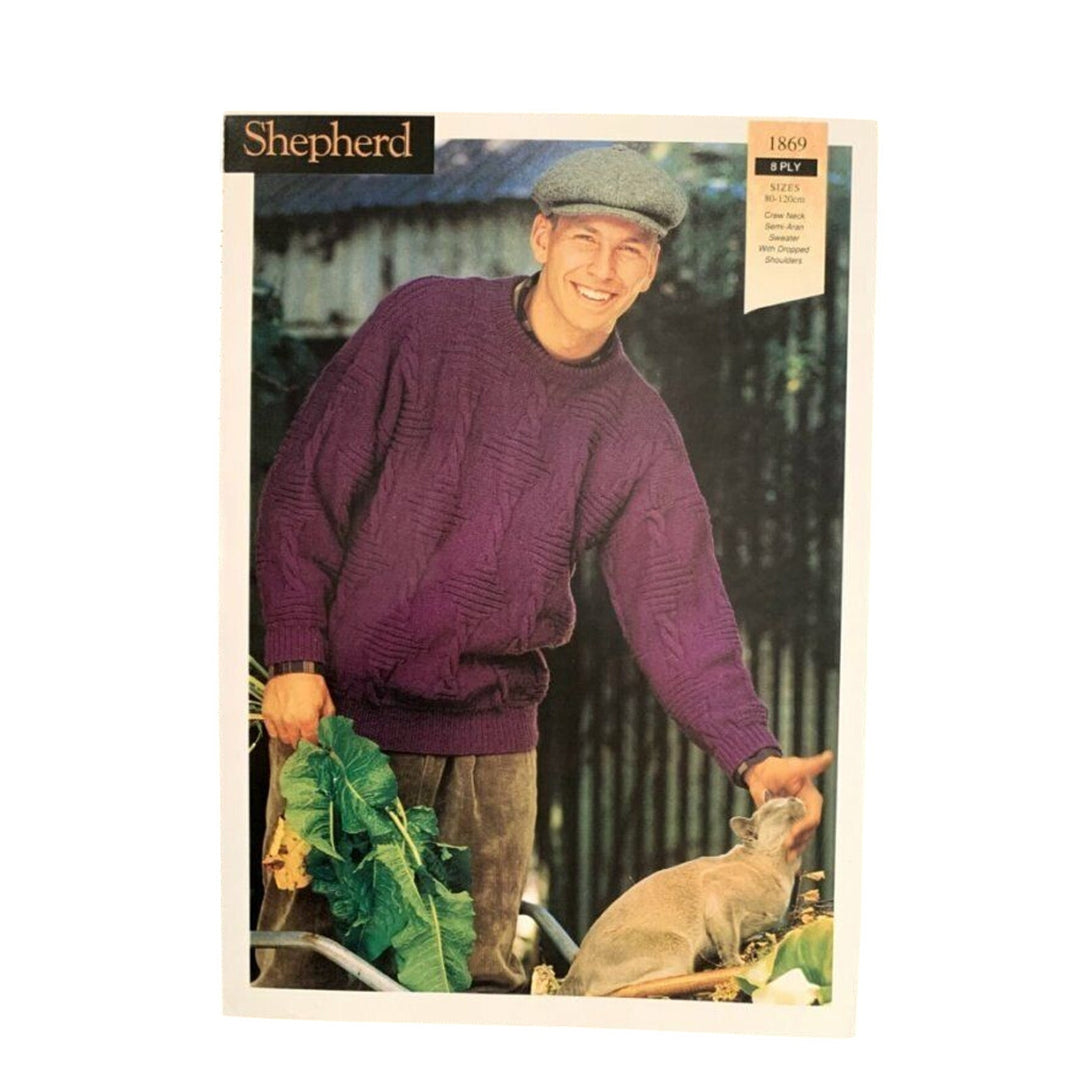 New Shepherd 1869 8 Ply Crew Neck Semi-Aran Pullover Sweater Knitting Pattern