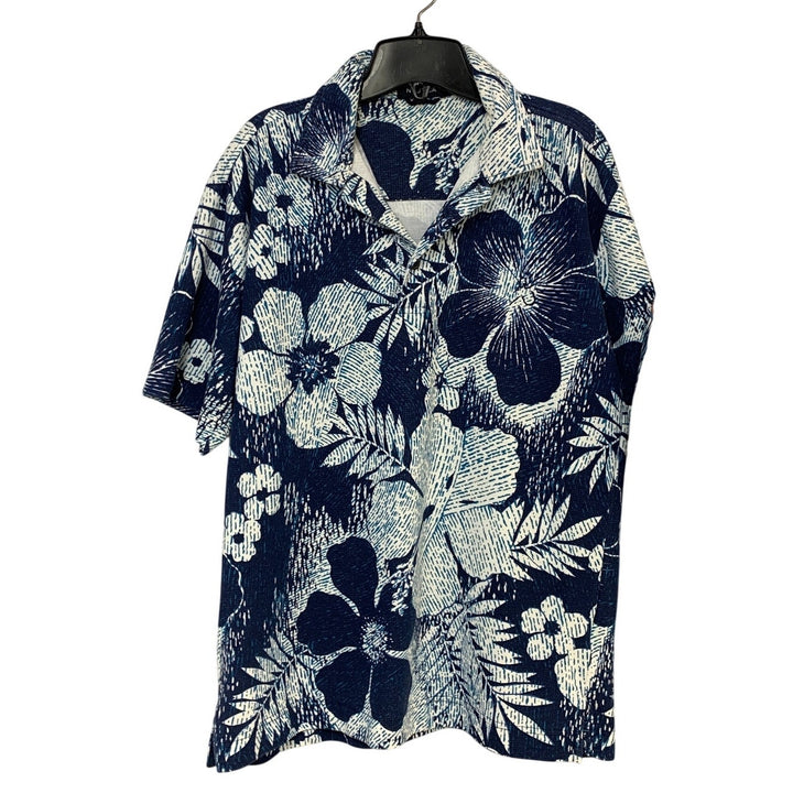 Lot of 2 Nautica Mens XL Blue Floral Tropoical Fern Short Sleeve Polo Shirts EUC