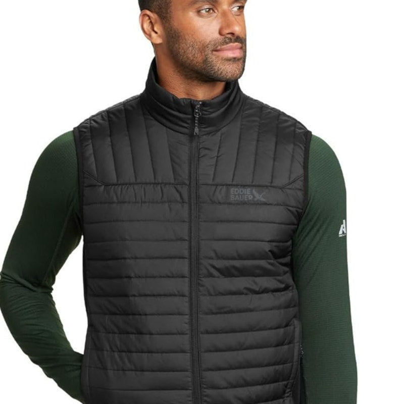 New Eddie Bauer Mens Black Emberlite Hybrid Zip Up Warm Polyester Vest