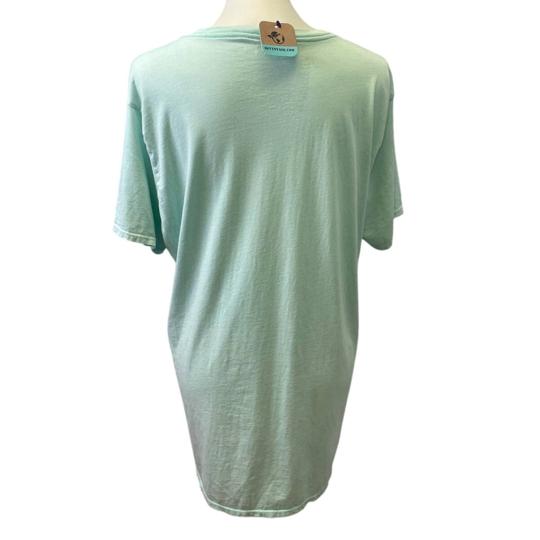 Hand Printed Upcycled Womens XL Dragonfly Cotton Short Sleeve V-Neck Tee Shirt