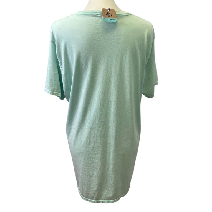 Hand Printed Upcycled Womens XL Dragonfly Cotton Short Sleeve V-Neck Tee Shirt