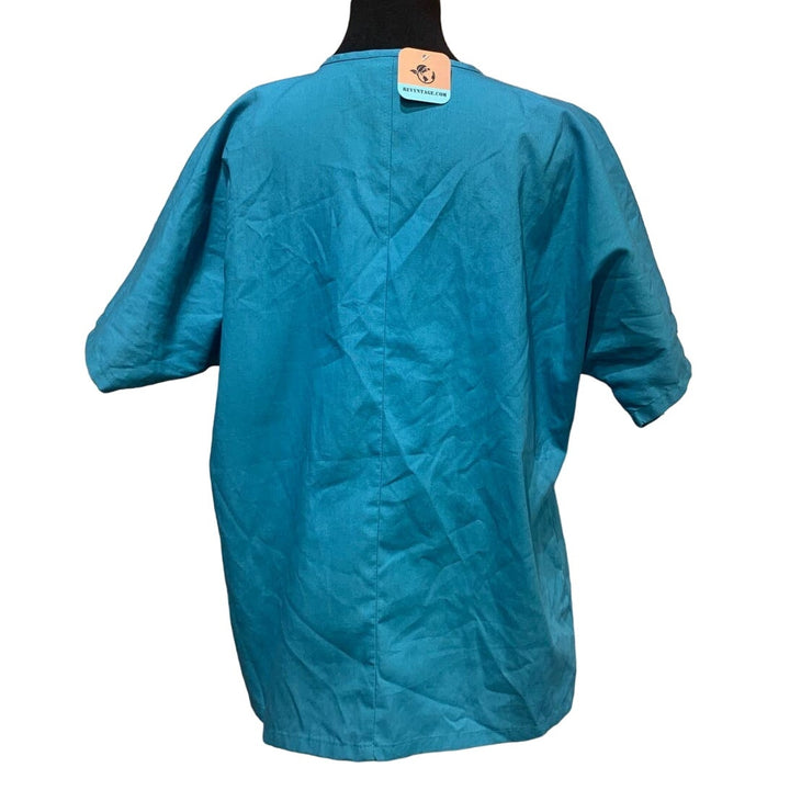 Hand Printed Upcycled Mens Medium Red Cardinal Bird Polycotton Scrub Top