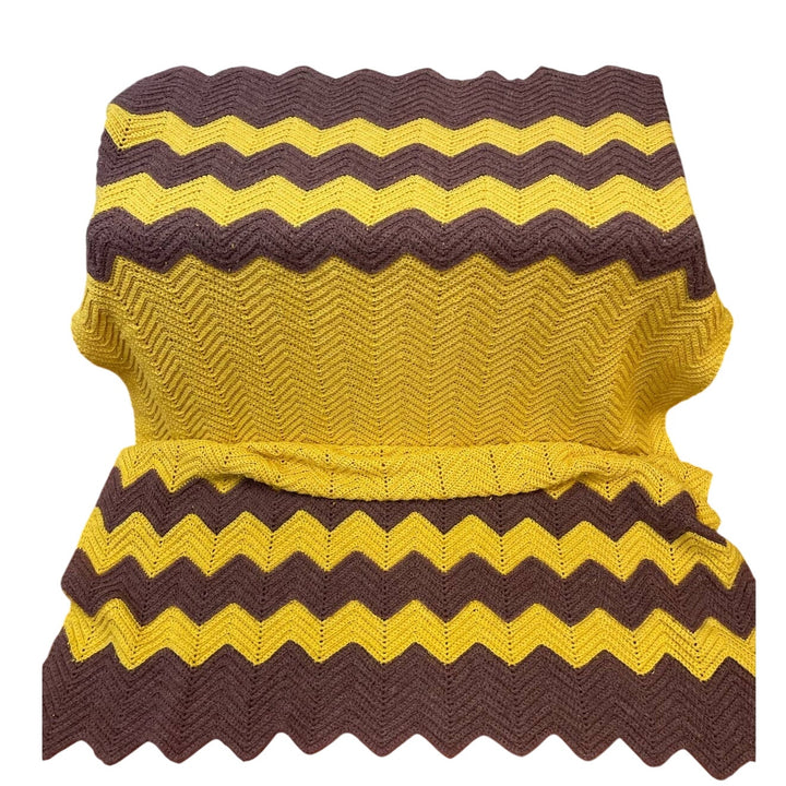 Handmade Vintage Crocheted Purple Zig Zag Stripe Blanket Acrylic Afghan Throw