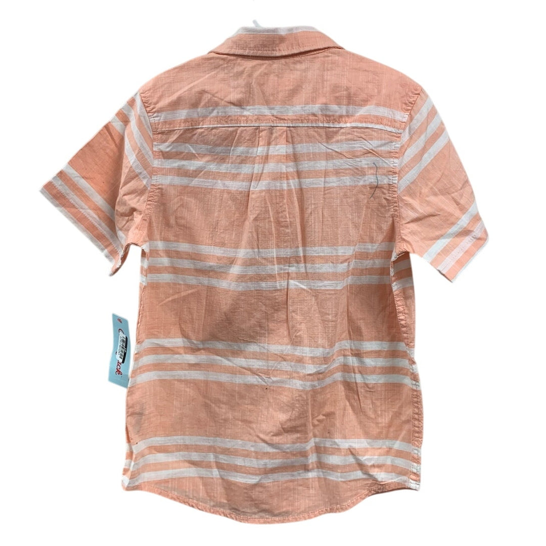 2 New Cat &amp; Jack Boys Medium (8) Short Sleeve Striped Melon Button Up Shirts