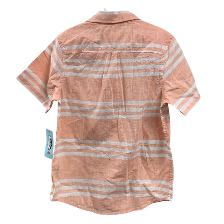 2 New Cat &amp; Jack Boys Medium (8) Short Sleeve Striped Melon Button Up Shirts