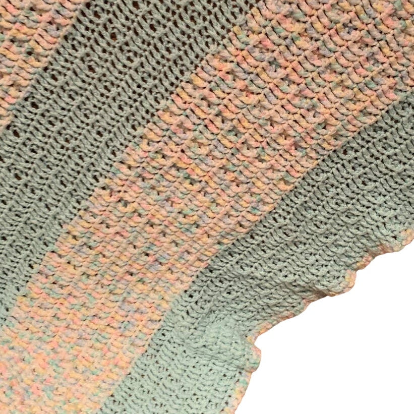 Handmade Pastel Green White Blue Pink Crocheted Baby Blanket Afghan Throw