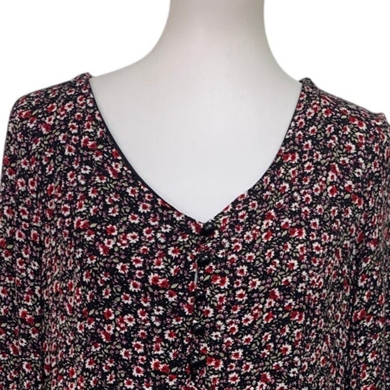 Staccato Womens Large Floral Long Sleeve Front Button V Neck Flowy Sheath Dress