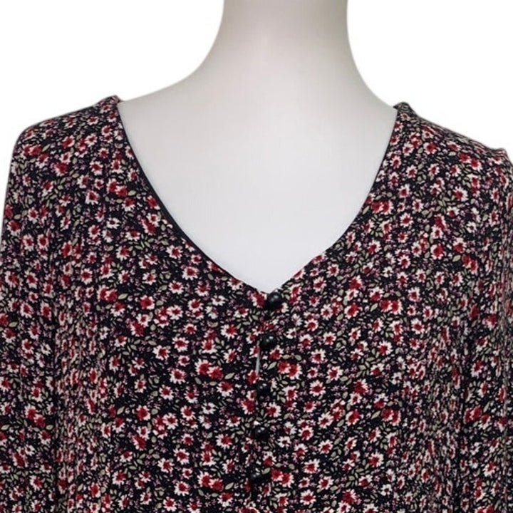 Staccato Womens Large Floral Long Sleeve Front Button V Neck Flowy Sheath Dress
