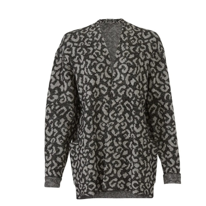 Michael Stars Womens Large Leopard Print Long Sleeve Open Front Cardigan Sweater