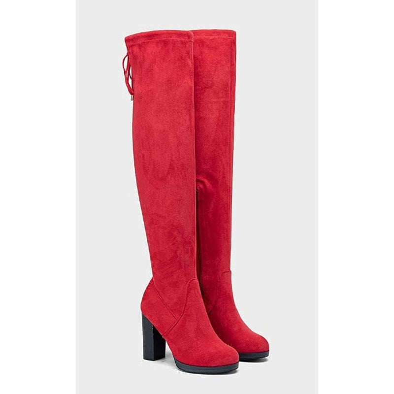 Vepose Womens 9.5 Red Faux Suede 4" Heel Thigh High Over The Knee Boot Shoes