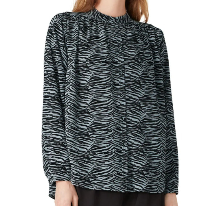 La Vie Rebecca Taylor Womens Medium Mini Tiger Long Sleeve Button Up Top Blouse