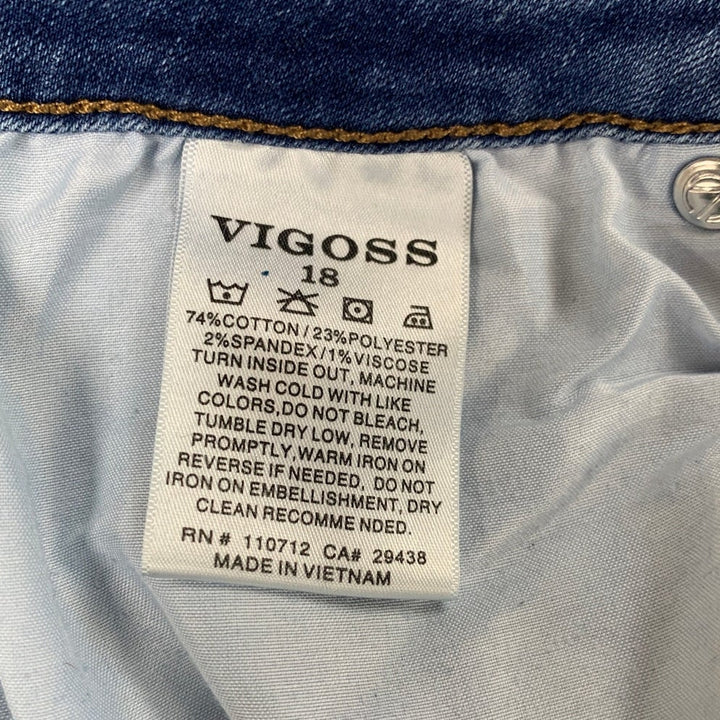 Vigoss Womens Size 18 Cotton Blend Distressed Ace Straight Denim Blue Jeans
