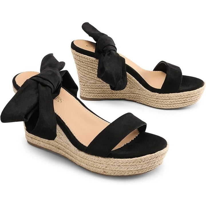 Dream Pairs Womens 8 Black Velvet Ankle Wrap 4" Platform Espadrille Wedge Shoes