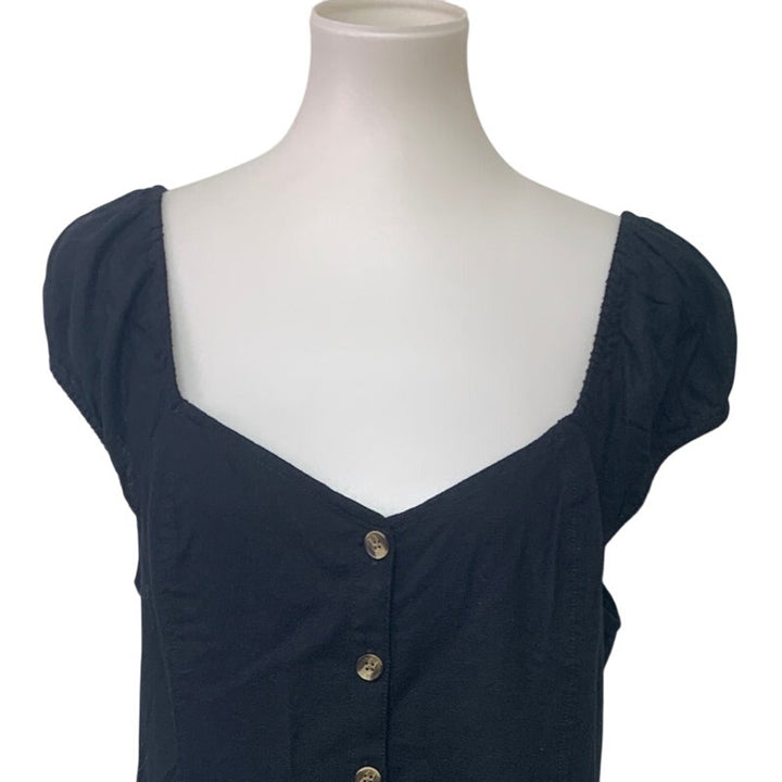 New American Eagle Womens Large Front Button Off Shoulder Linen Blend Dress