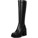 Wet Kiss Womens Size 8 Black Faux Leather 4" Platform Heel Knee High Boot Shoes