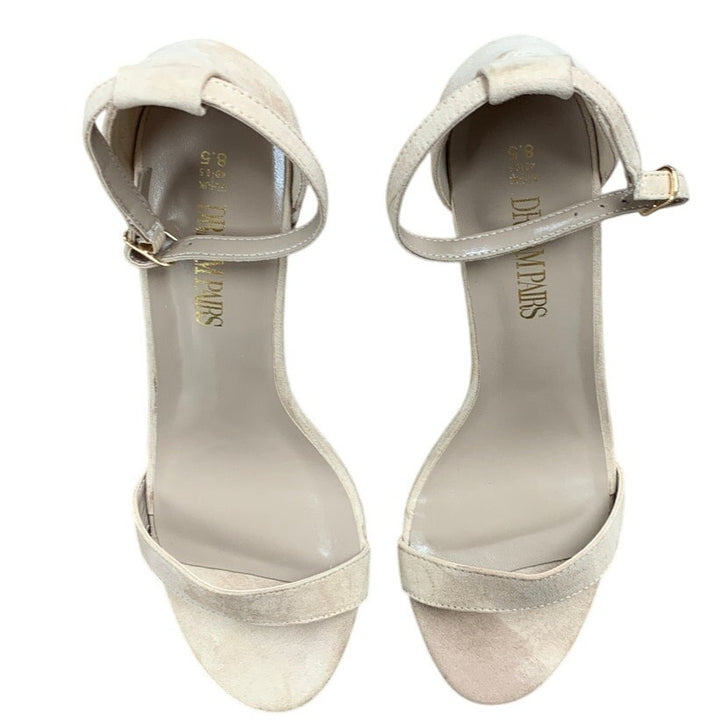 Dream Pairs Womens 8.5 Tan Faux Suede 3" Block Heel Open Toe Ankle Strap Shoes