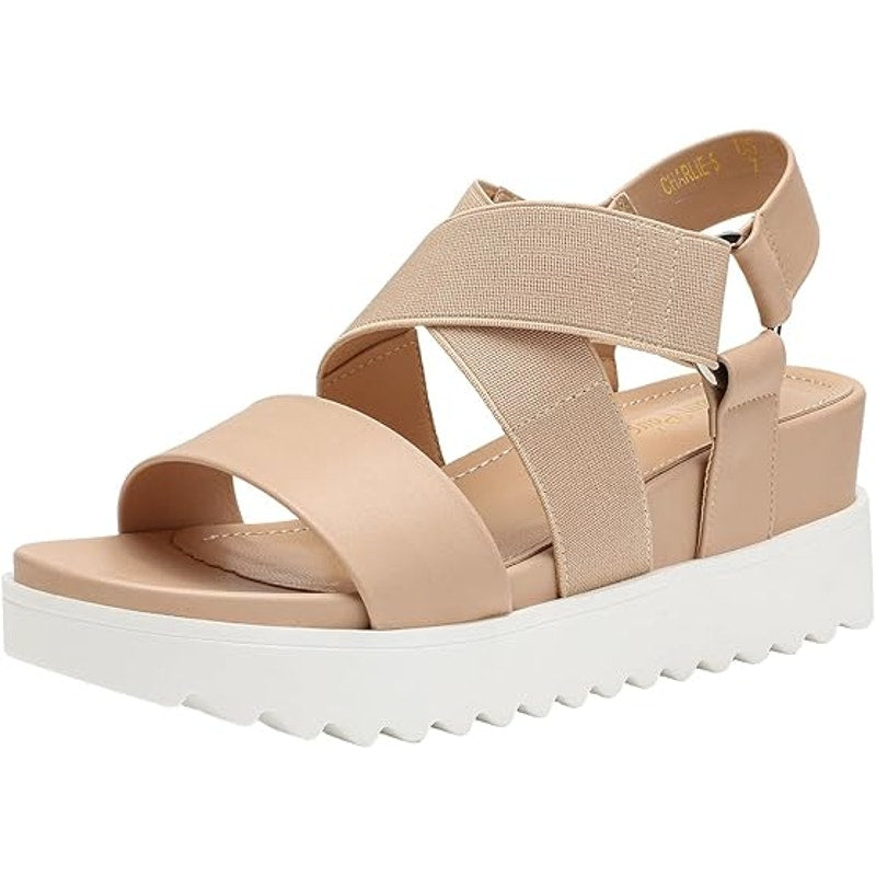 Dream Pairs Womens Size 11 Tan White Elastic Ankle Strap 2.5" Platform Sandals
