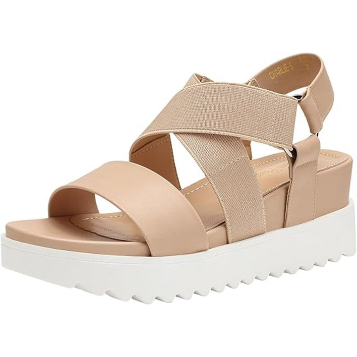 Dream Pairs Womens Size 11 Tan White Elastic Ankle Strap 2.5" Platform Sandals