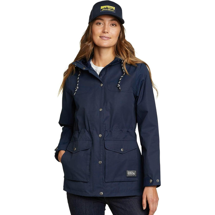 New Eddie Bauer Womens Medium Navy Blue  Zip Up Hooded Charly Warm Rain Jacket