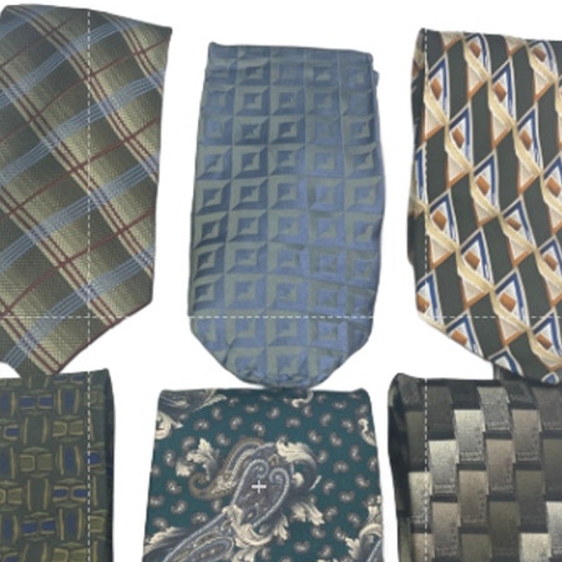 Lot of 6 Gold Brown Green Striped Plaid Vintage and Modern Mens Neck Ties