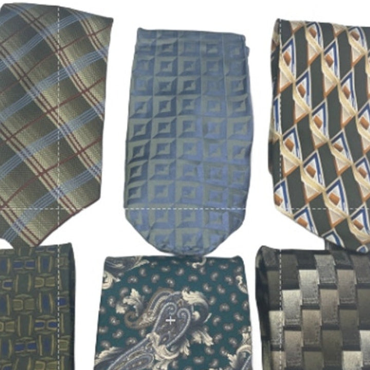 Lot of 6 Gold Brown Green Striped Plaid Vintage and Modern Mens Neck Ties