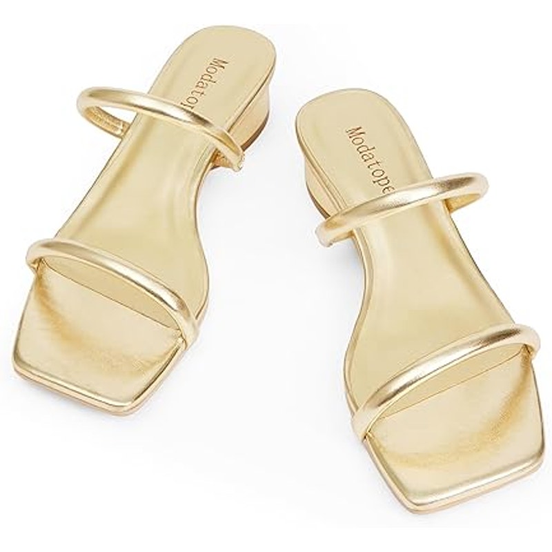 Modatope Womens Size 10 Shiny Gold Square Open Toe 1.75" Heel Sandal Shoes