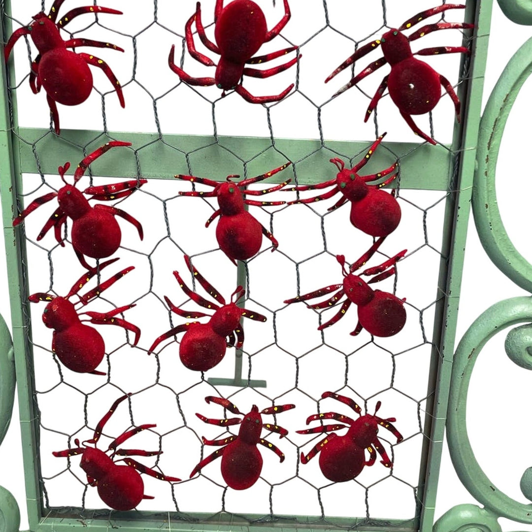 New NIP One Dozen Spooky Red Black Furry Halloween Spider Tarantula Magnets Lot
