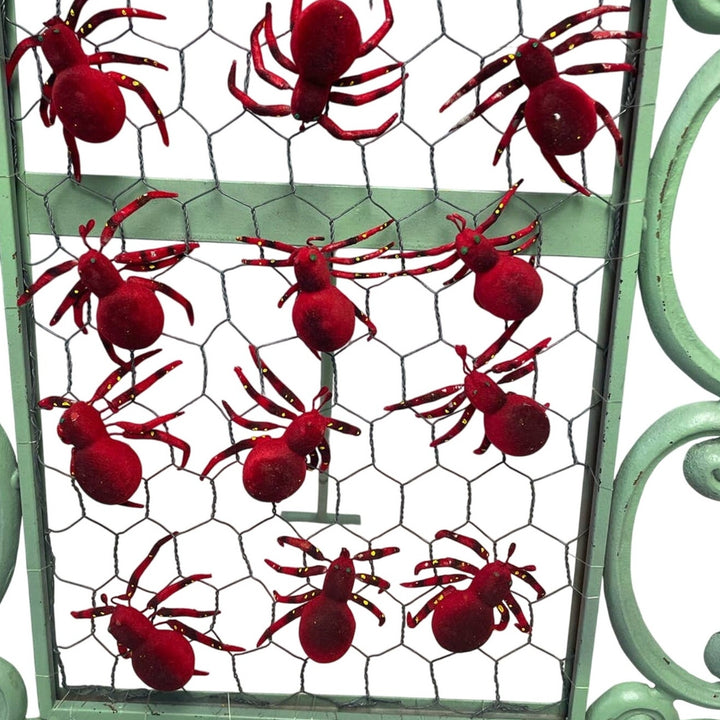 New NIP One Dozen Spooky Red Black Furry Halloween Spider Tarantula Magnets Lot