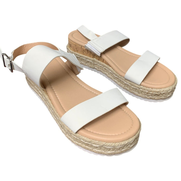 Laicigo Womens Size 7.5 White 2" Platform Sandal Open Toe Ankle Strap Shoes