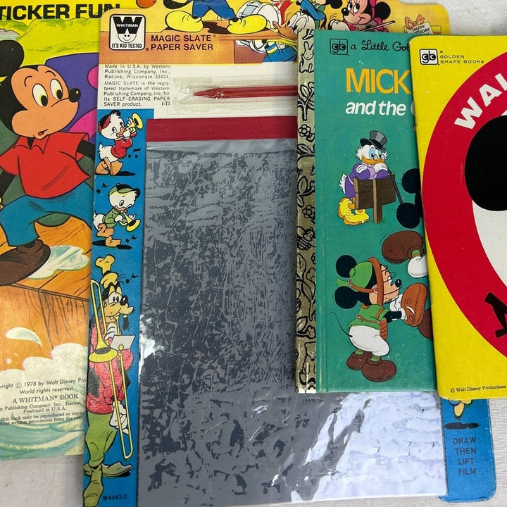 Vintage 1980s Disney Mickey Mouse Happy Birthday GoldenBook Sticker Gift Box Set