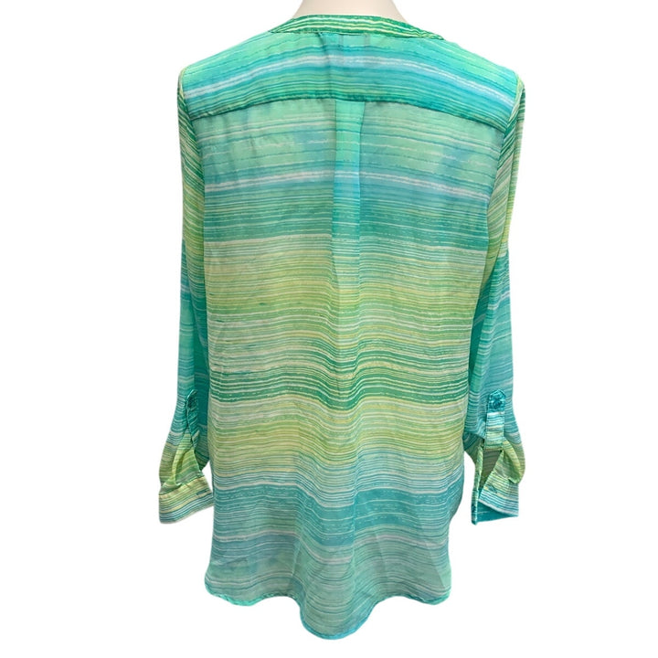 Christopher &amp; Banks Womens Small Sheer Long Sleeve Half Button Striped Blouse