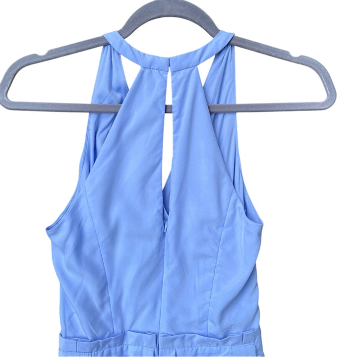 NWT New Express Womens Size 00 Light Blue Sleeveless V Neck Waist Tie Jumpsuit