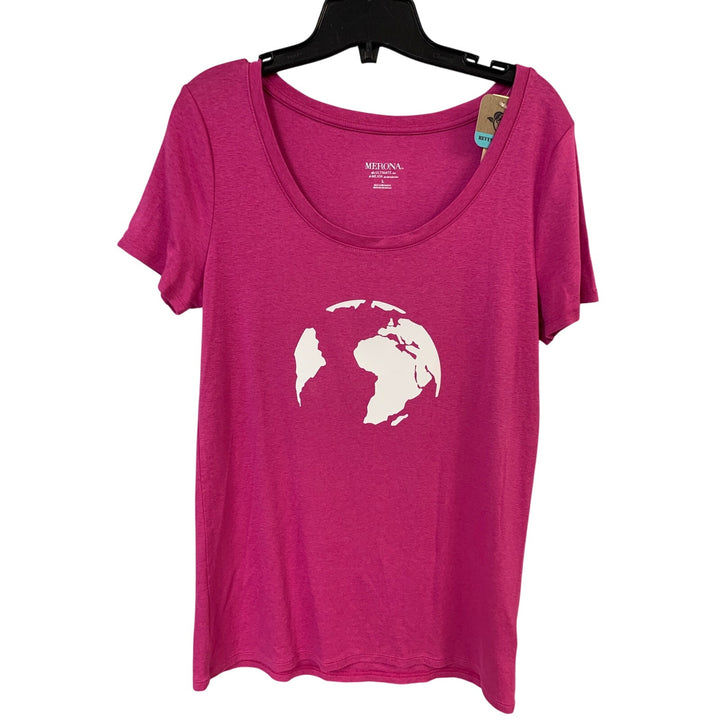New Hand Printed Womens Large Pink Save The Earth World Short Sleeve Tee Shirt