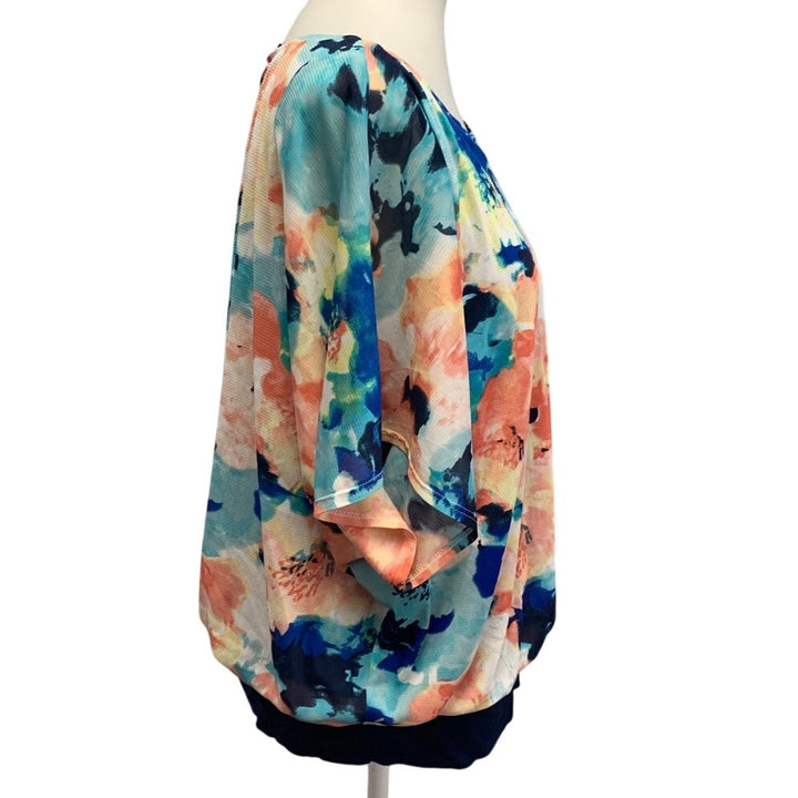 Alyx Womens Plus Size 2X Floral Scoop Neck Half Sleeve Blouson Layer Blouse Top