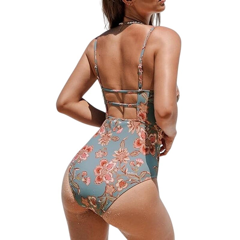 NWT New Cupshe Womens Large Floral Cutout Back Tummy Control One Piece Swimsuit
