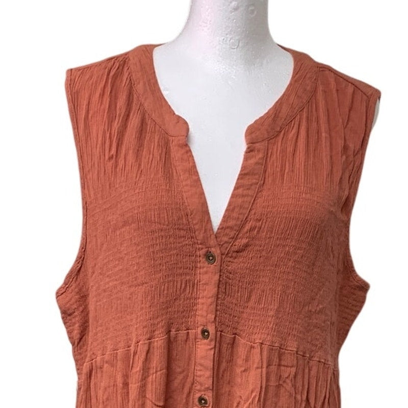 Knox Rose Womens XL 100% Rayon Sleeveless Button Up V Neck Shift Midi Dress