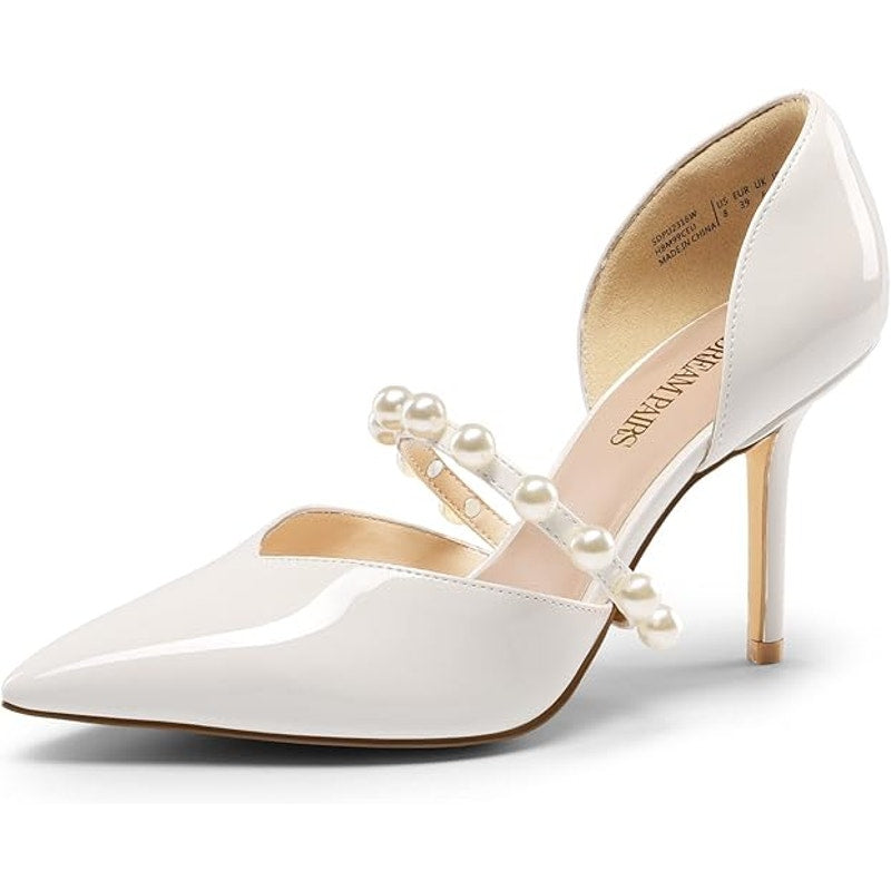 Dream Pairs Womens Size 9 White Pearl Pointy Toe Foot Strap 4" Heel Pumps Shoes