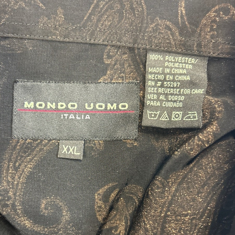 Mondo Uomo Italia Mens XXL Long Sleeve Button Up Metalic Paisley Polyester Shirt