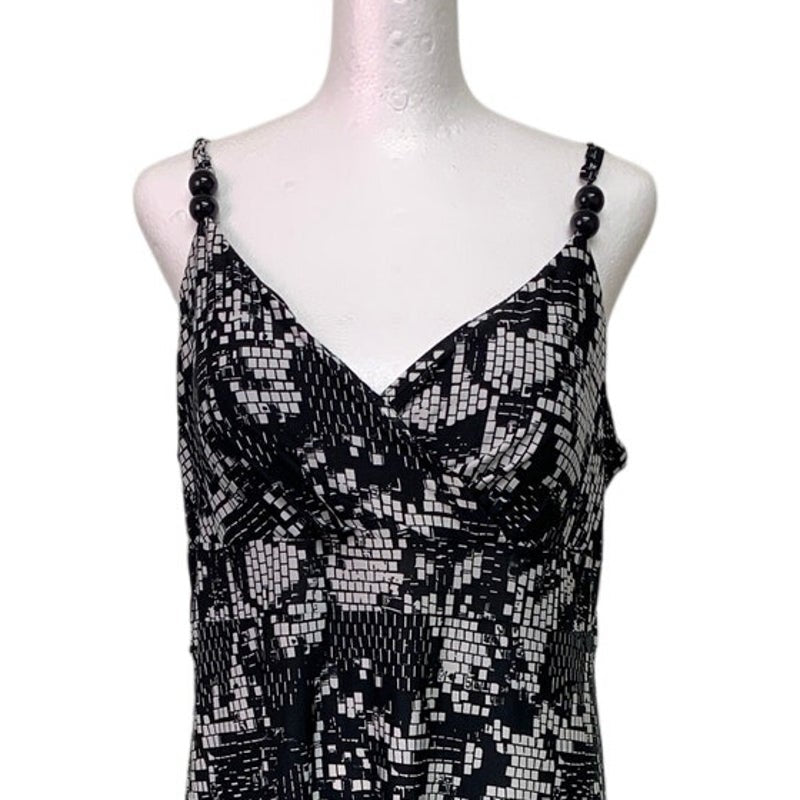 Milano Womens Large Thin Strap Geometric Pattern V Neck Flowy Maxi Dress