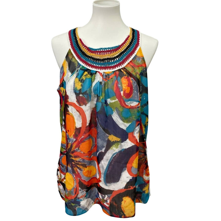 New NY Collection Medium Sleeveless Crochet Neck Flowy Floral Tank Top Blouse