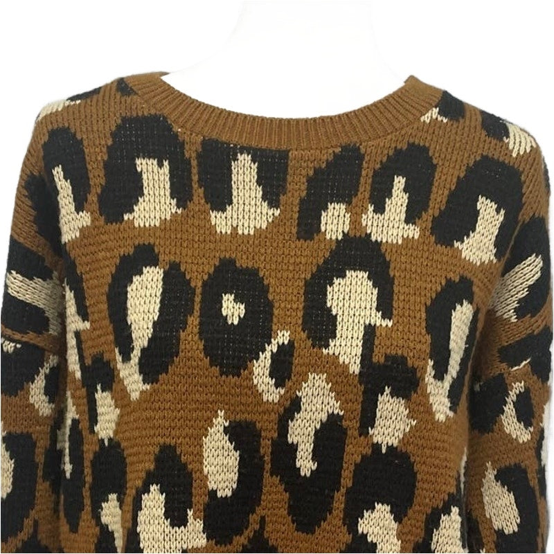 Sparkle &amp; Fade Womens XS Long Sleeve Animal Dot Crew Neck Acrylic Sweater