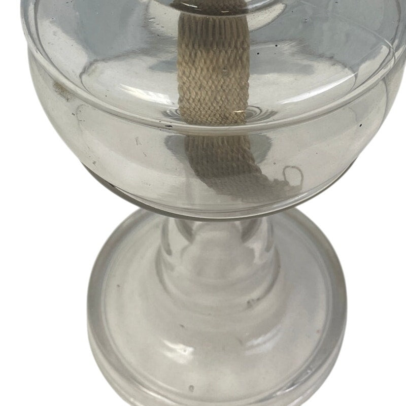 Vintage Two Tiered Steampunk Clear Smooth Glass Oil Lamp w Braided Cloth Wick