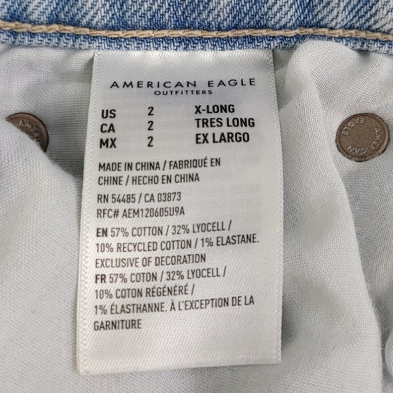 New American Eagle Size 2 Extra Long High Rise Straight Bleached Denim Jeans