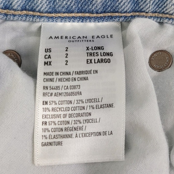 New American Eagle Size 2 Extra Long High Rise Straight Bleached Denim Jeans