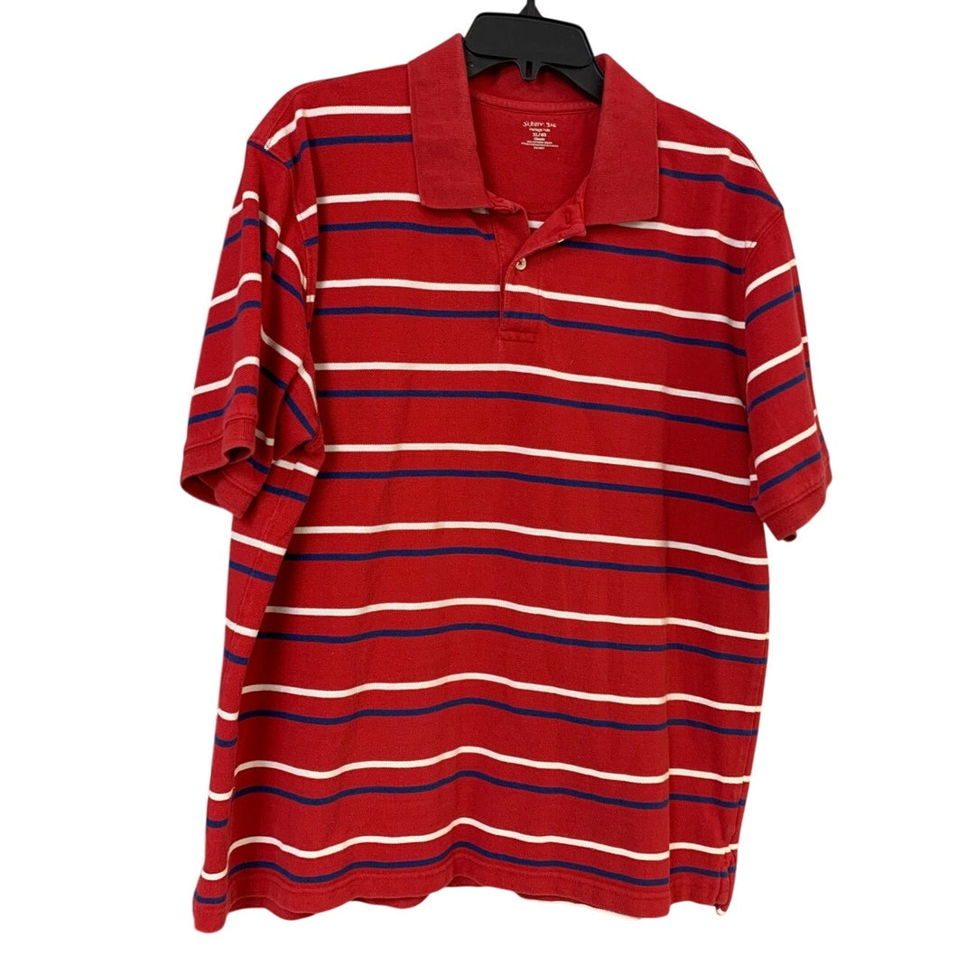 Lot of 2 St Johns Bay Mens XL Classic 100% Cotton Striped Green Red Polo Shirts