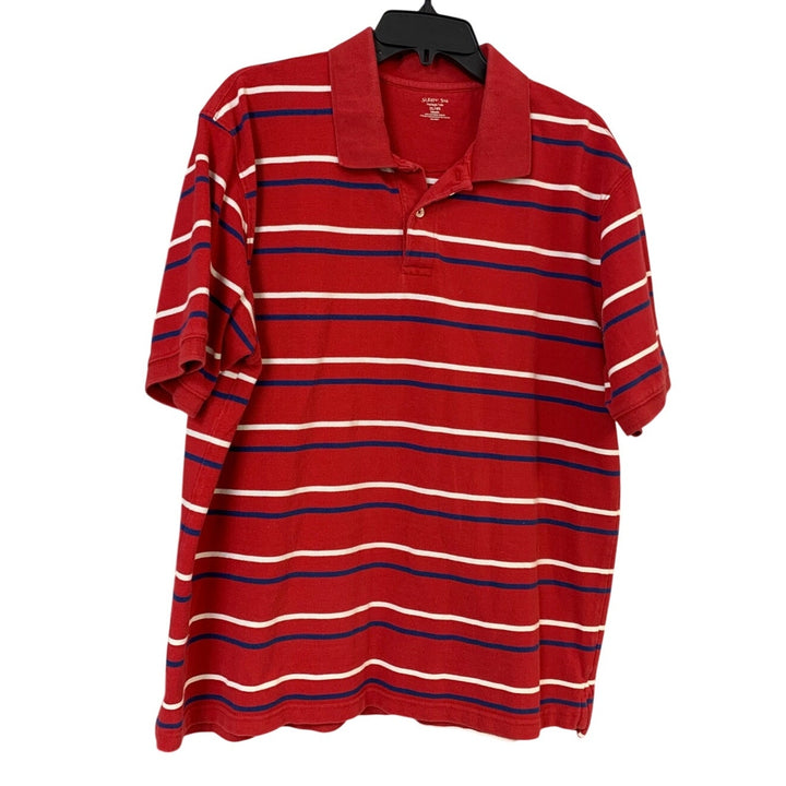 Lot of 2 St Johns Bay Mens XL Classic 100% Cotton Striped Green Red Polo Shirts
