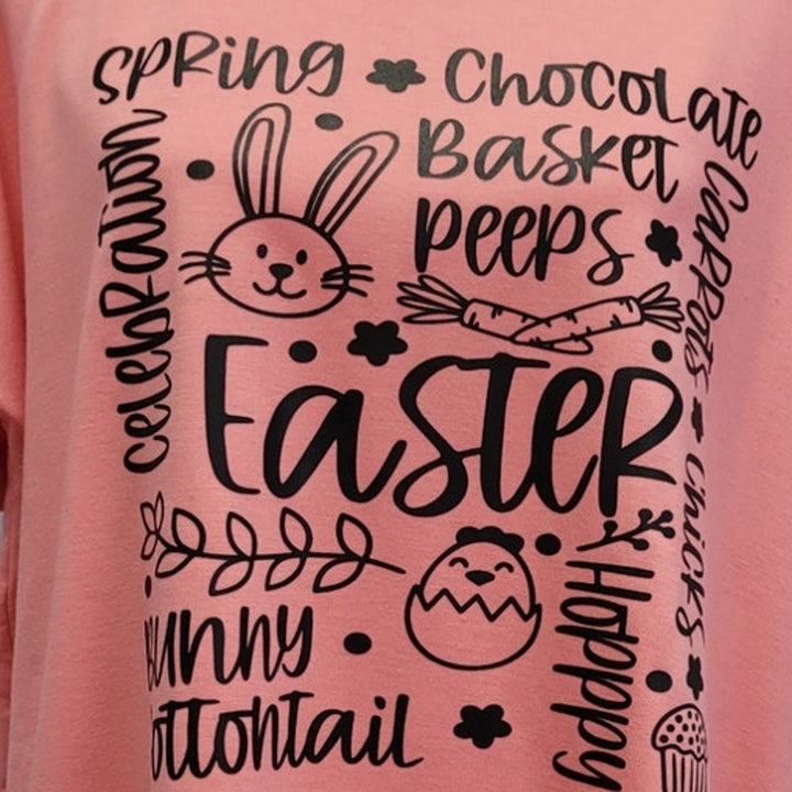 Hand Printed Upcycled Womens Large Easter Egg Bunny Peeps Spring Crew Neck Tee
