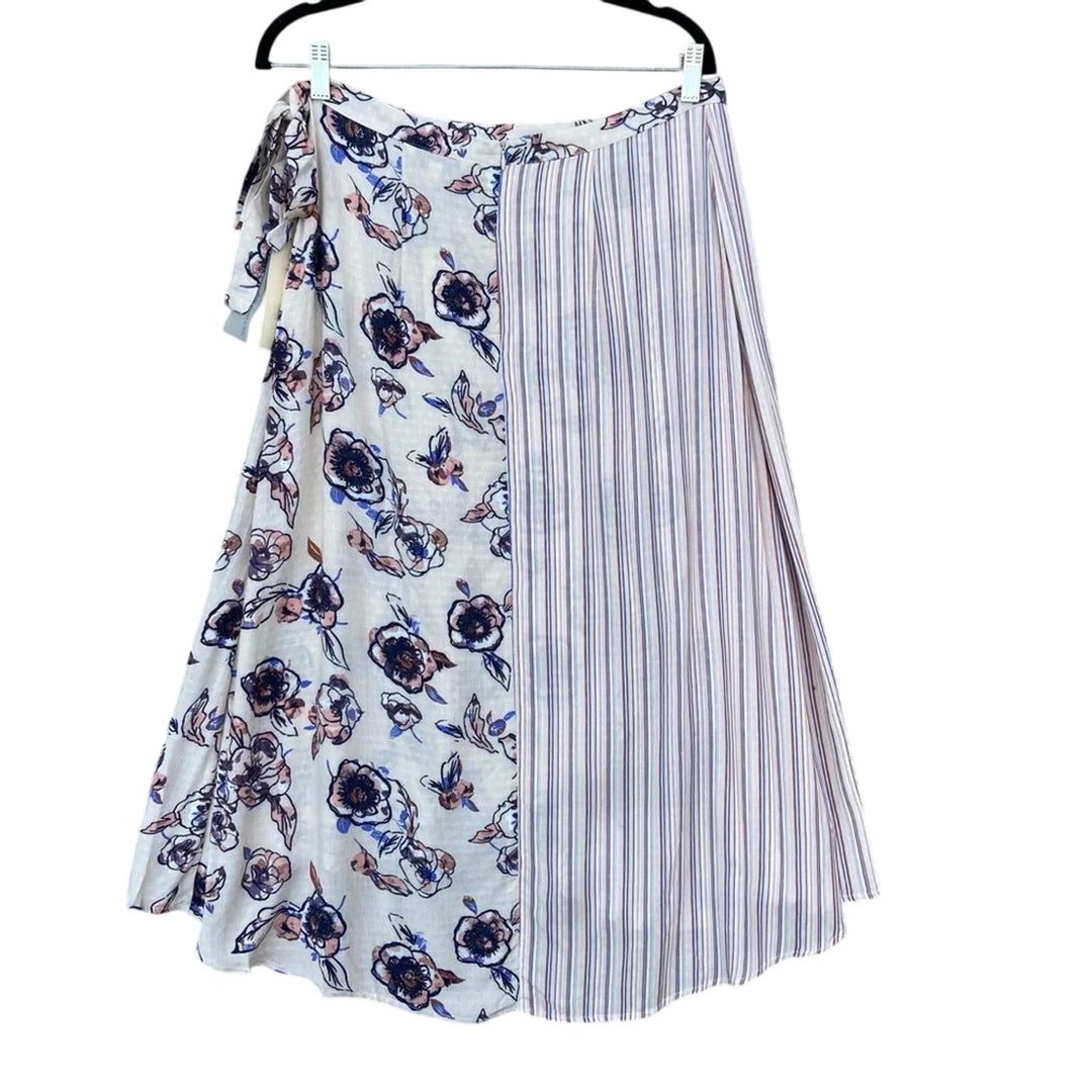 NWT New Juniors Large 100% Rayon Split Print Floral Striped Maxi Faux Wrap Skirt